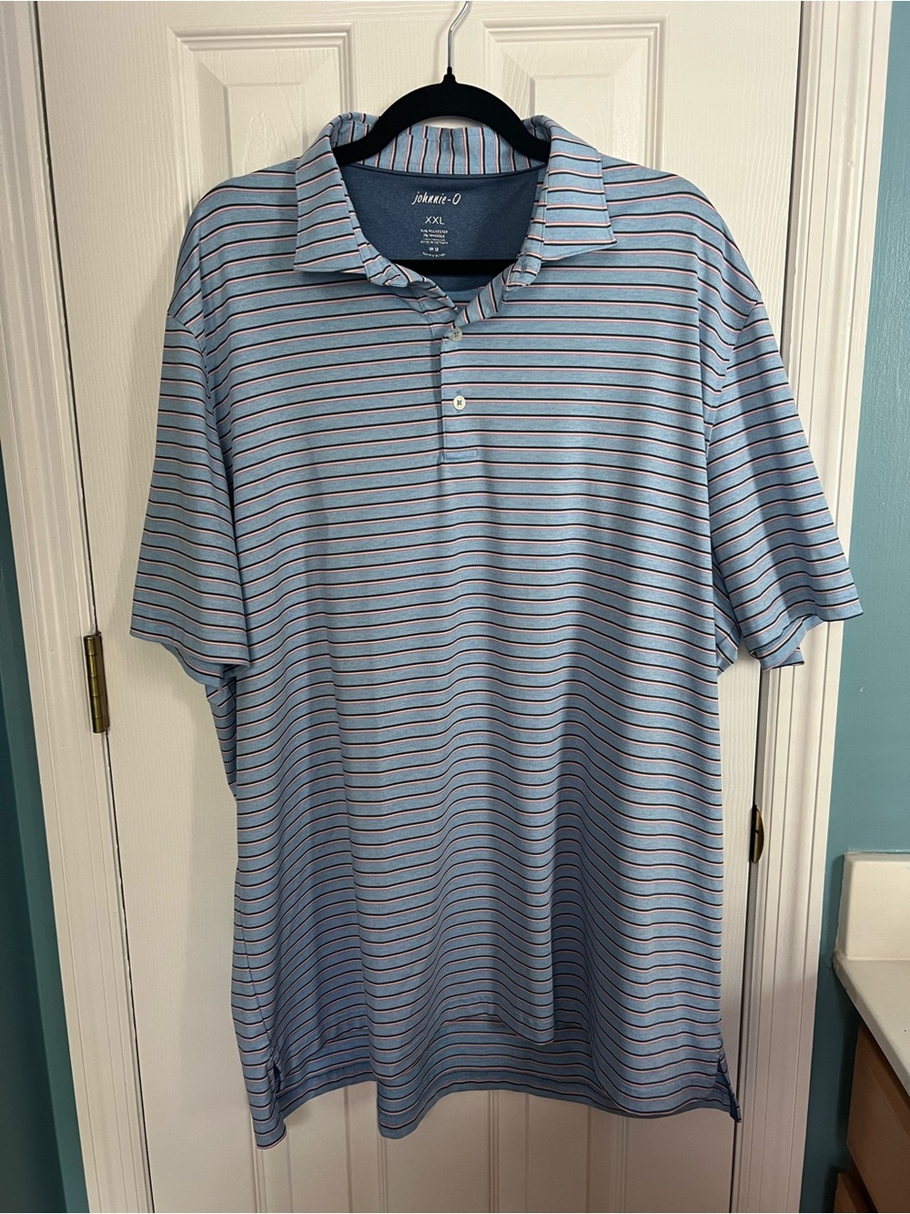 johnnie-O Light Blue Polo with Navy & Red Micro Stripes XXL